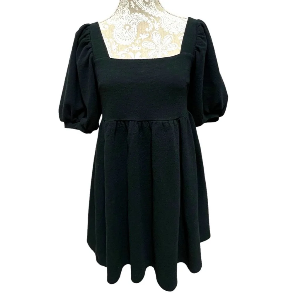 Scoop Women's Black Puff Sleeve Square Neck Short Babydoll Y2K Dress Size XS 0-2 - Picture 4 of 12